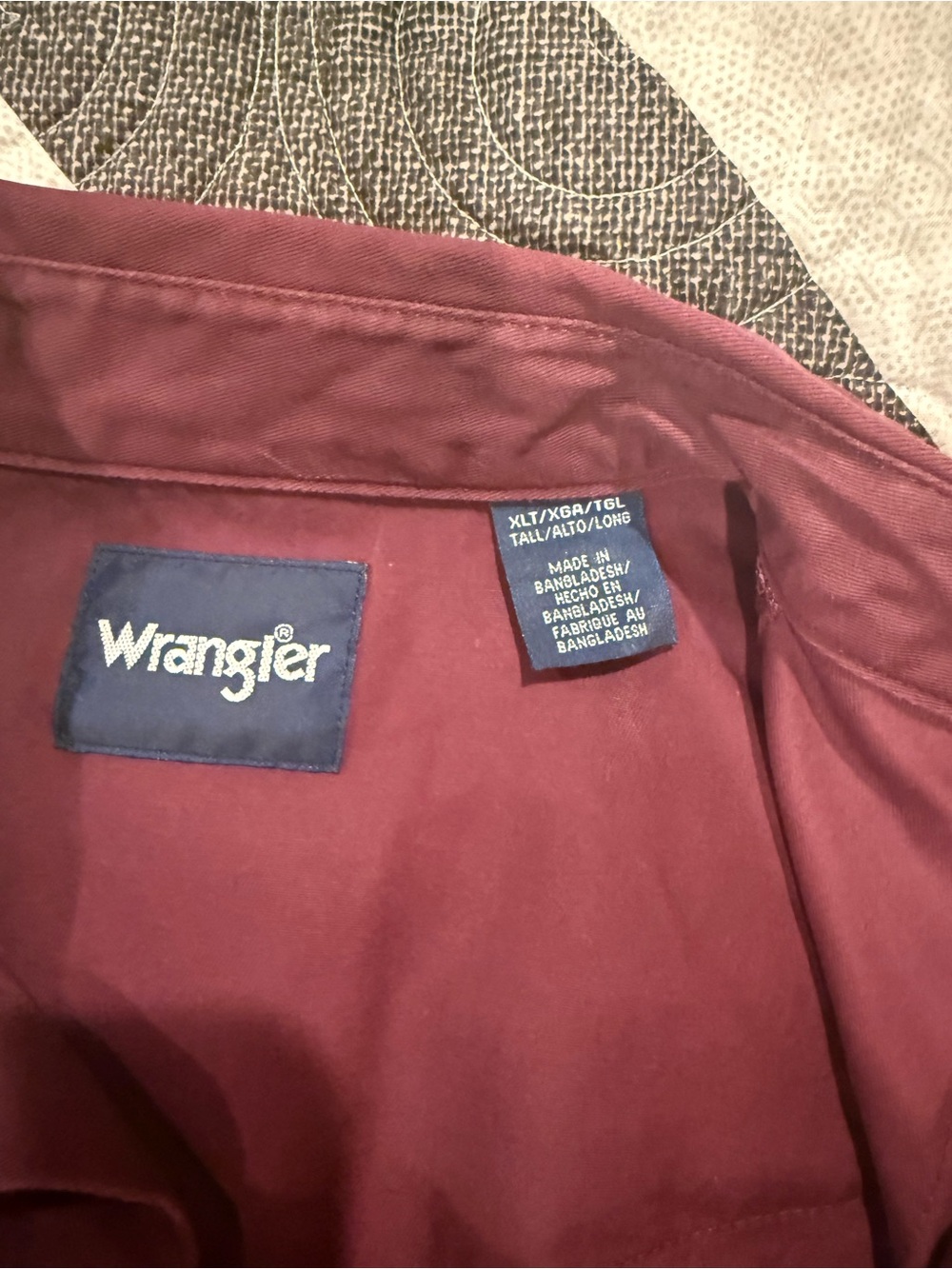 Wrangler Men’s XLT Long Sleeve Button-Down Shirt — Burgundy - Picture 11 of 11